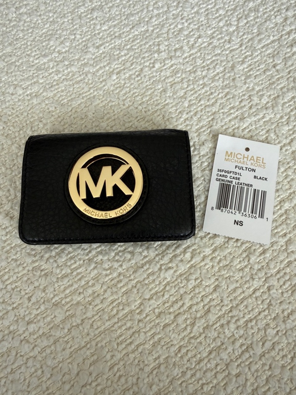 Michael Kors Fulton Black Genuine Leather Card Holder with Gold MK Emblem